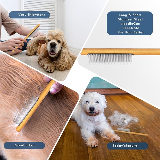 Blue Slicker Brush for Medium to Large Pets - Long Pin Grooming Tool Removes Loose Hair, Tangles and Knots, Includes Free Pet Comb