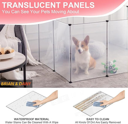 BRIAN & DANY Dog Playpen Portable for Small Animals, Dog Play Pen Indoor, Transparent Pet Playpen for Puppies, Cats, 80" L x 40" W x 28" H