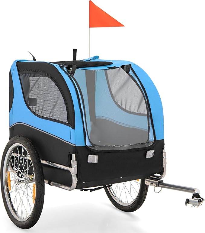 PETSITE Dog Bike Trailer, Dog Cart for Bicycle with 3 Breathable Mesh Entrances, Safety Flage, Easy Folding Pet Carrier with Quick Release Wheels, Pet Bike Trailer for Small & Medium Sized Dogs
