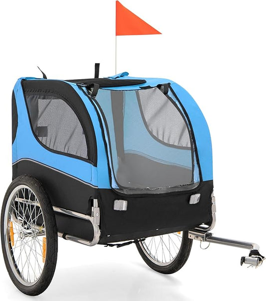 PETSITE Dog Bike Trailer, Dog Cart for Bicycle with 3 Breathable Mesh Entrances, Safety Flage, Easy Folding Pet Carrier with Quick Release Wheels, Pet Bike Trailer for Small & Medium Sized Dogs