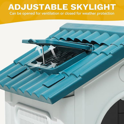 DWVO 26.8'' Plastic Foldable Dog House for Small Dogs, Waterproof Folding Pet House with Adjustable Top Window and Elevated Base (26.8''L x 22.4''W x 26''H)