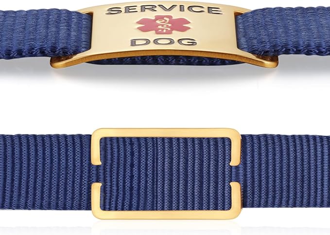 No Noise Stainless Steel K9 Service Dog Pet ID Jewelry Tags, Slide on Dog Collar or Harness Quickly and Securely – PVD Gold/Medium