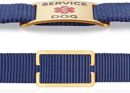 No Noise Stainless Steel K9 Service Dog Pet ID Jewelry Tags, Slide on Dog Collar or Harness Quickly and Securely – PVD Gold/Medium