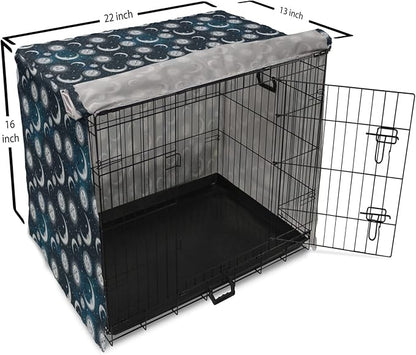 Ambesonne Sun and Moon Dog Crate Cover, Heavenly Bodies in Starry Night Sky Graphic Theme, Easy to Use Pet Kennel Cover for Small Dogs Puppies Kittens, 22 Inch, Blue Grey