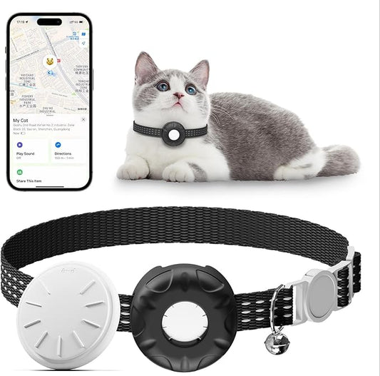 Cat Tracker, Pet Tracker for Cats, Cat GPS Tracker Collar with Safety Elastic Buckle, GPS Tracker Compatible with Apple Find My App (Only iOS), No Monthly Fee, Waterproof, Black