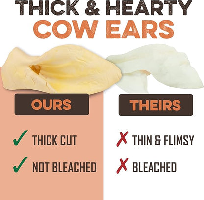 Premium Cow Ears For Dogs, Thick Cut & All-Natural Whole Ears, 100% Grass Fed Beef, No Additives Or Hormones, Safe Rawhide Alternative, Great Dog Treat Alternative To Pig Ears, Bully Sticks, Dog Bones