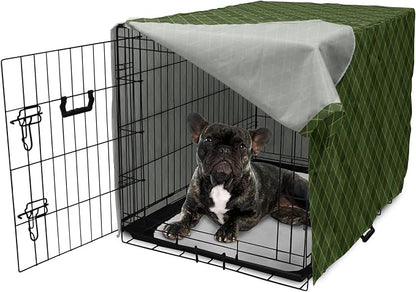 Lunarable Green Dog Crate Cover, Traditional Old Fashioned Argyle Pattern Retro Style Plaid, Easy to Use Pet Kennel Cover for Cats & Medium Dogs, 24 Inch, Forest Green Green