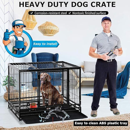 FDW Dog Crate Dog Cage Dog Kennel for Large Dogs Heavy Duty 36 Inches Pet Playpen for Training Indoor Outdoor with Plastic Tray Double Doors & Locks Design