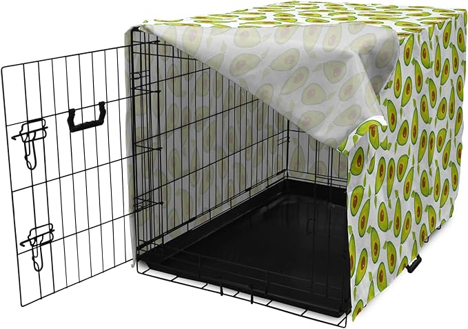 Lunarable Avocado Dog Crate Cover, Pattern of Sliced Healthy Fruits Scattered, Easy to Use Pet Kennel Cover for Medium Large Dogs, 42 Inch, Lime Green White Brown