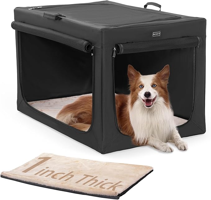 Petsfit 36inch Dog Crates for Medium Dogs with Thicken Plush Mat-36inch Foldable Design + Adjustable the Tightness Of the Cloth, Dog Crates