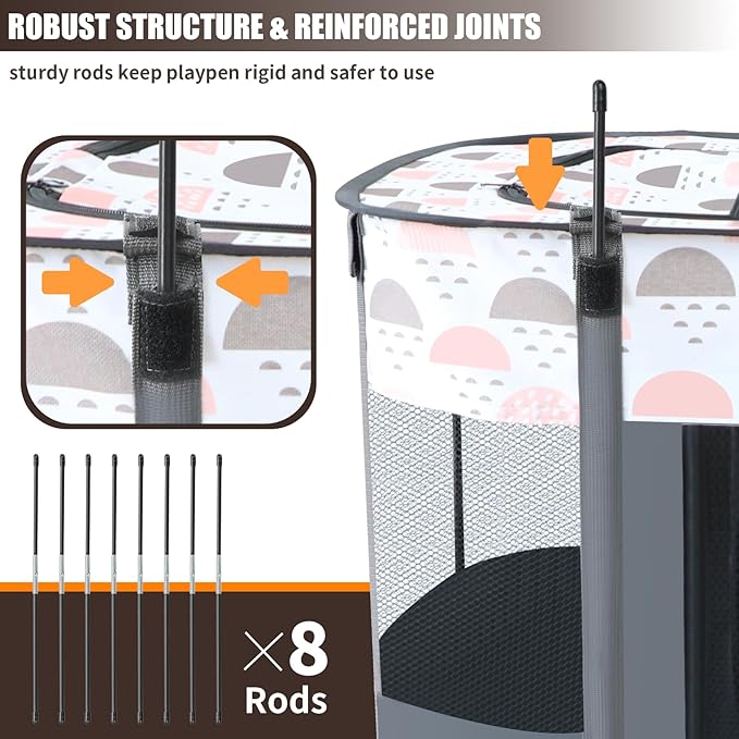 Portable Foldable Pet Playpen with Carrying Case and Travel Pet Bowl, Water Resistant Dog Cat Playpen Crate with Removable Shade Cover, Puppy and Kitten Indoor/Outdoor Pop Up Playpen（S）