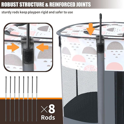 Portable Foldable Pet Playpen with Carrying Case and Travel Pet Bowl, Water Resistant Dog Cat Playpen Crate with Removable Shade Cover, Puppy and Kitten Indoor/Outdoor Pop Up Playpen（S）