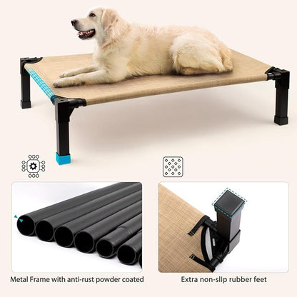 Cooling Elevated Dog Bed, Raised Dog Bed with Washable Breathable Mesh and Metal Frame, Portable Dog Cot Bed with No-Slip Feet for Outdoor and Indoor Use