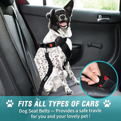 COOYOO Dog Seat Belt,3 Piece Set Retractable Dog Car Harness Adjustable Dog Seat Belt for Vehicle Nylon Pet Safety Seat Belts Heavy Duty & Elastic