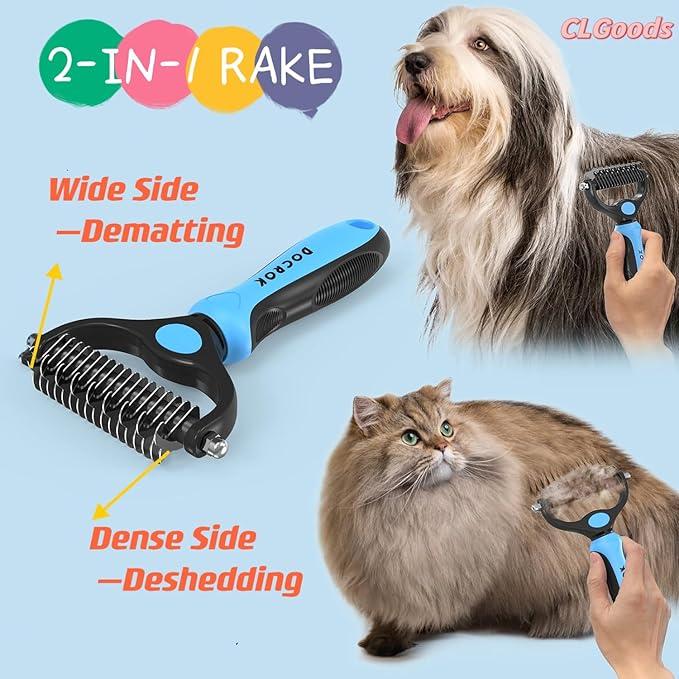 Pet Grooming Brush&Comb Combo, Pet Grooming Brush，Cat Comb Dog Comb for Shedding, 2-Piece Kit,Undercoat Comb for Dog Grooming (Blue)
