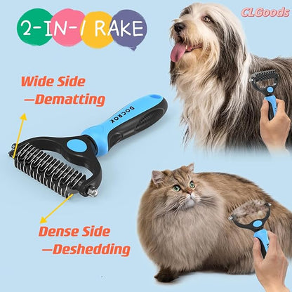 Pet Grooming Brush&Comb Combo, Pet Grooming Brush，Cat Comb Dog Comb for Shedding, 2-Piece Kit,Undercoat Comb for Dog Grooming (Blue)