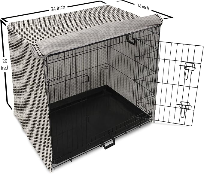 Lunarable Abstract Dog Crate Cover, Monochrome Grunge Pattern with Modern Round Shapes Print, Easy to Use Pet Kennel Cover for Cats & Medium Dogs, 24 Inch, Grey Charcoal
