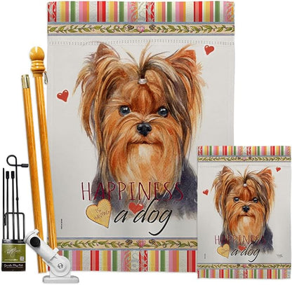 Breeze Decor Yorkie Happiness Garden House Flag Kit Dog Puppy Spoiled Paw Canine Fur Pet Nature Farm Animal Creature Decoration Banner Small Yard Gift Double-Sided, Made in USA