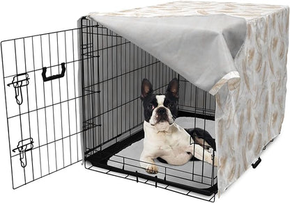 Lunarable Cream Dog Crate Cover, Fluffy Soft Flying Bird Feathers Hand Drawn Style Tender Nature Plumage Pattern, Easy to Use Pet Kennel Cover for Small Dogs Puppies Kittens, 22 Inch, Pale Tan White