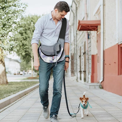Cosmos Pet Dog Sling Carrier Breathable Mesh Pet Sling Bag Travel Pet Safe Carrier Hand Free Puppy Satchel with Padded Strap and Safety Rope for Small Dogs Cats Puppies to Outdoor Travel (Grey Blue)