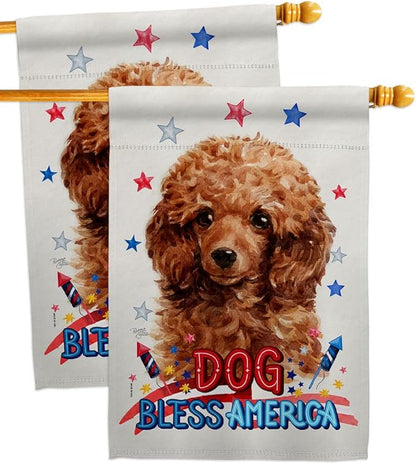 Breeze Decor Patriotic Miniature Poodle House Flag 2 pcs Pack Dog Puppy Spoiled Paw Canine Fur Pet Nature Farm Animal Creature Banner Small Garden Yard Gift Double-Sided, Made in USA