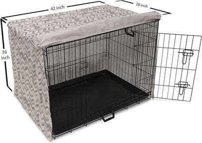 Lunarable Chevron Dog Crate Cover, Monochrome Stripes 3 Dimensional Pattern Geometric Chevron Design Abstract, Easy to Use Pet Kennel Cover for Medium Large Dogs, 42 Inch, Taupe and Grey