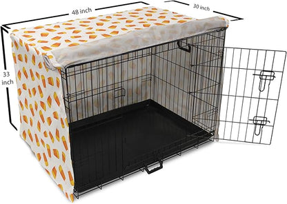 Lunarable Candy Corn Dog Crate Cover, Continuing Halloween Themed Dessert on a Plain Background, Easy to Use Pet Kennel Cover for Medium Large Dogs, 48 Inch, Orange Earth Yellow