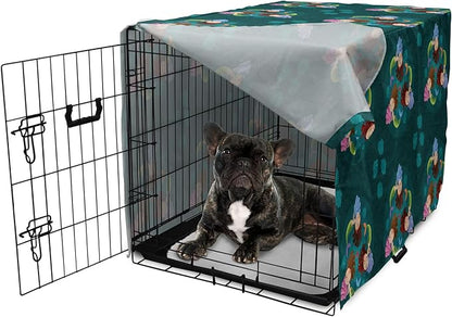Lunarable Mermaid Dog Crate Cover, Smiling Happy Cheerful Mermaids with Seashells Scallops Exotic Waters Spirals, Easy to Use Pet Kennel Cover for Cats & Medium Dogs, 24 Inch, Teal Multicolor