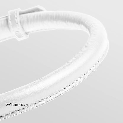 CollarDirect Rolled Leather Dog Collar, Soft Padded Round Puppy Collar, Handmade Genuine Leather Collar Dog Small Large Cat Collars 13 Colors (15-19 Inch, White Textured)
