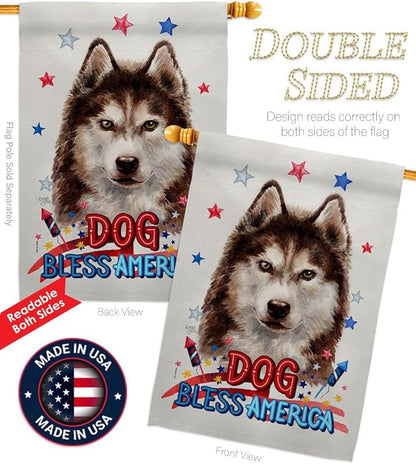 Breeze Decor Patriotic Brown Siberian Husky House Flag-Eagle Set Dog Puppy Spoiled Paw Canine Fur Pet Nature Farm Animal Creature Banner Small Garden Yard Gift Double-Sided, Made in USA