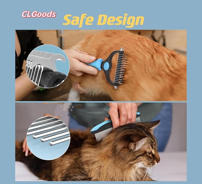 Pet Grooming Brush&Comb Combo, Pet Grooming Brush，Cat Comb Dog Comb for Shedding, 2-Piece Kit,Undercoat Comb for Dog Grooming (Blue)