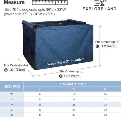 Explore Land Dog Crate Cover for 36 Inches Wire Cage, Heavy-Duty Lattice Pet Kennel Enclosure Compatible with 1 2 3 Doors Standard Metal Cage (Blue)