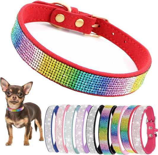 Small Dog Collars for Female Dogs, Rhinestone Dog Collar with Diamond Crystal Glitter Bling Female Cat Collars for Puppy XXS XS Small Dogs and Kitten, Dark Red, S