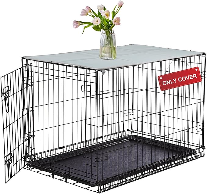 Pethiy Dog Crate Topper Oxford Cloth for 30 Inch Cages Collapsible Pet Crate Table Topper with 6 Magic Tape Fixed,Fits Most 24-48 inch Dog Crates (Dog Crate Not Include)