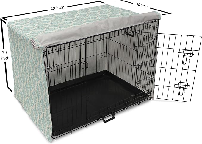 Lunarable Damask Blue Dog Crate Cover, Vintage Antique Pattern with Classic Victorian Motif, Easy to Use Pet Kennel Cover for Medium Large Dogs, 48 Inch, Eggshell Pale Cadet Blue