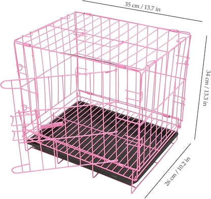 Large Dog Crate Pet Folding Cage Collapsible Dog Cage Dog Crate Small Metal Wire Dog Crate with Leak- Pan Portable Pet Cage for Puppy Small Cat Rabbit 13.78 x 10.24 x 13.39 in