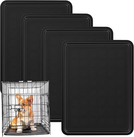 Suzile 4 Pcs Dog Crate Tray Replacement 27 x 20.5 Inches, Kennel Pan Black Plastic Bottom Floor Liners for Cat Rabbit Pets Training Cages Food Bowls Holders Accessories