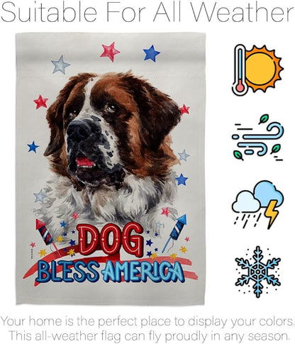 Breeze Decor Patriotic St Bernard Dog House Flag Pack Puppy Spoiled Paw Canine Fur Pet Nature Farm Animal Creature Applique Decoration Banner Small Garden Yard Gift Double-Sided, Made in USA