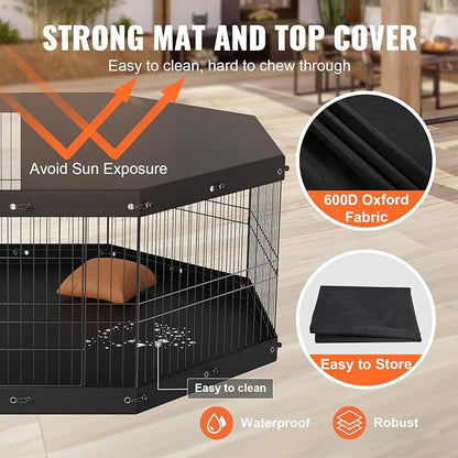 VEVOR Foldable Metal Dog Exercise Pen, Pet Playpen Dog Fence for Camping with Top Cover and Bottom Pad, 24" H 8 Panels, Puppy Crate Kennel Indoor Outdoor for Medium Dogs, Both for Home&Yard