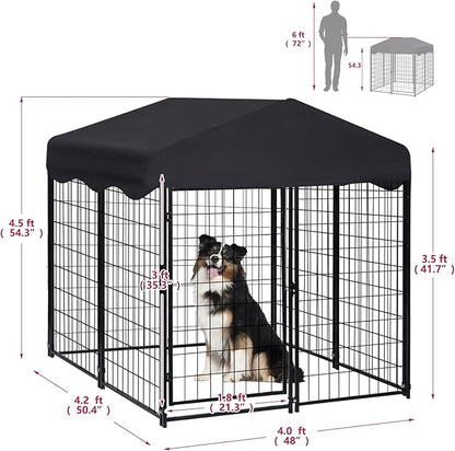 Heavy Duty Outdoor Dog House - Large Kennel with Roof, 4'L x 4'W x 4.5'H - Black Dog Crate with Cover, 2 Set