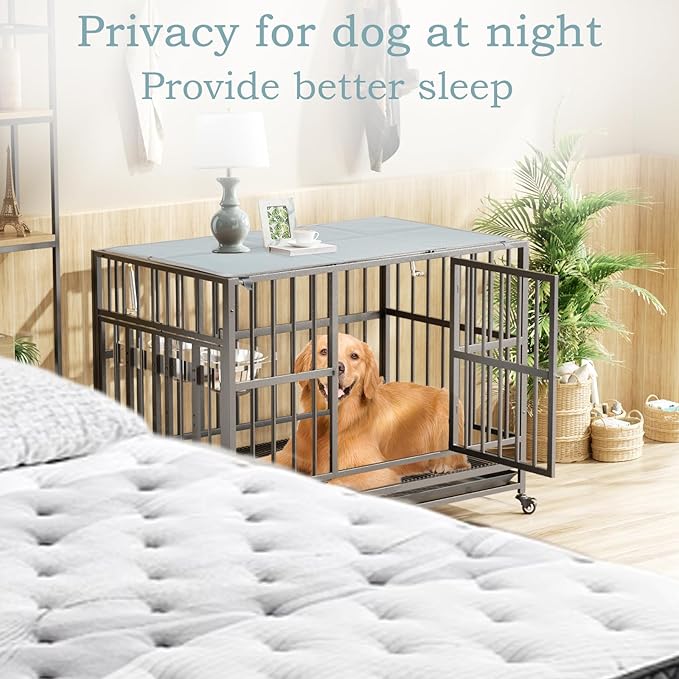 Pethiy Dog Crate Topper Oxford Cloth for 36 Inch Cages Collapsible Pet Crate Table Topper with 6 Magic Tape Fixed,Fits Most 24-48 inch Dog Crates (Dog Crate Not Include)