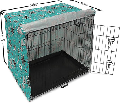 Lunarable Flower Dog Crate Cover, Abstract Monochrome Floral with Botanical Items, Easy to Use Pet Kennel Cover for Cats & Medium Dogs, 24 Inch, Seafoam Grey