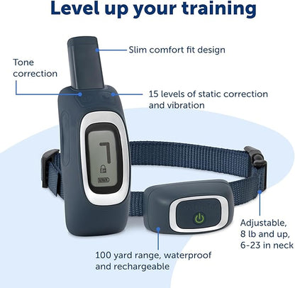 PetSafe 100 Yard Remote Training Collar – Smaller Version for Small or Medium Dogs – Choose from Tone, Vibration, or 15 Levels of Static Stimulation – Short Range Option for Training Off Leash Dogs