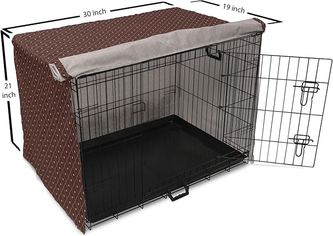 Lunarable Abstract Dog Crate Cover, Geometric Concept of Dotted Rhombus Pattern in a Traditional Style, Easy to Use Pet Kennel Cover for Cats & Medium Dogs, 30 Inch, Dark Maroon Pale Camel