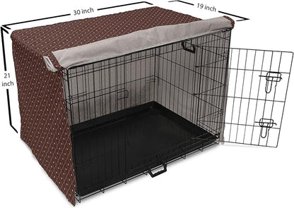 Lunarable Abstract Dog Crate Cover, Geometric Concept of Dotted Rhombus Pattern in a Traditional Style, Easy to Use Pet Kennel Cover for Cats & Medium Dogs, 30 Inch, Dark Maroon Pale Camel