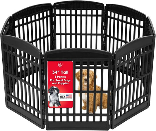 IRIS USA 34" 8-Panel Dog Playpen, 63 x 63 x 35, Puppy Fence, Puppy Playpen, Dog Play Pen Indoors, Pet Fence, Medium Pets, Black
