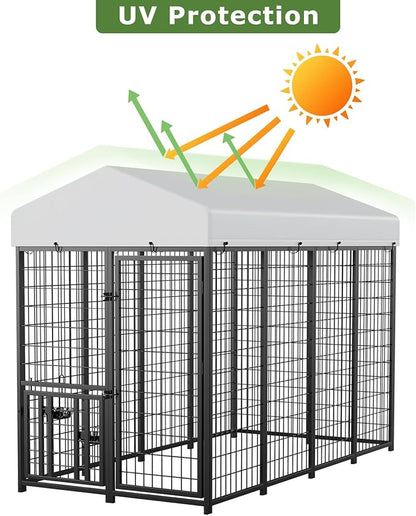 ROOMTEC Large Dog Kennel Outdoor Pet Pens Dogs Run Enclosure Animal Hutch Metal Coop Fence with Roof Cover (8'L x 4'W x 5.6'H)