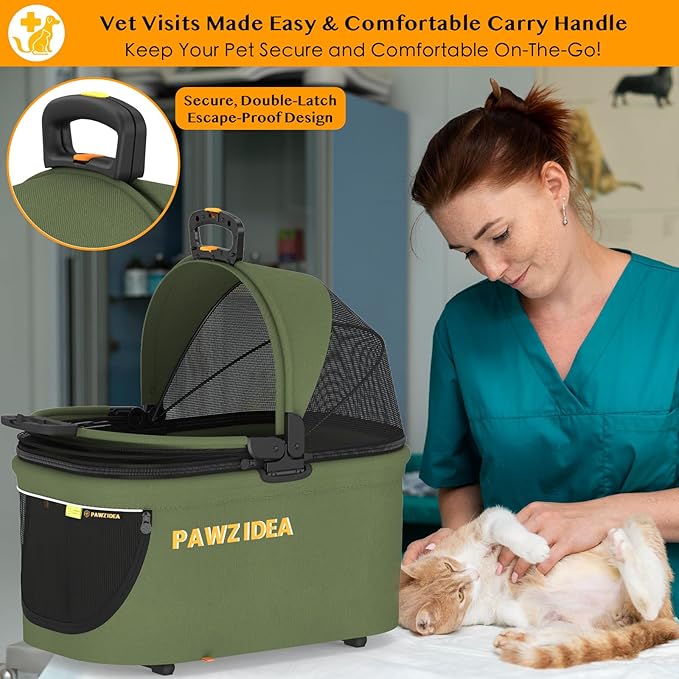 PAWZIDEA Portable Small Dog Crate for Car Travel, Enclosed Pet Car Seats for Small/Medium Dogs & Cats, Reversible No-Zip Canopy, Soft-Sided Pet Carrier Crates, Foldable Travel Dog Kennel, Metal Frame