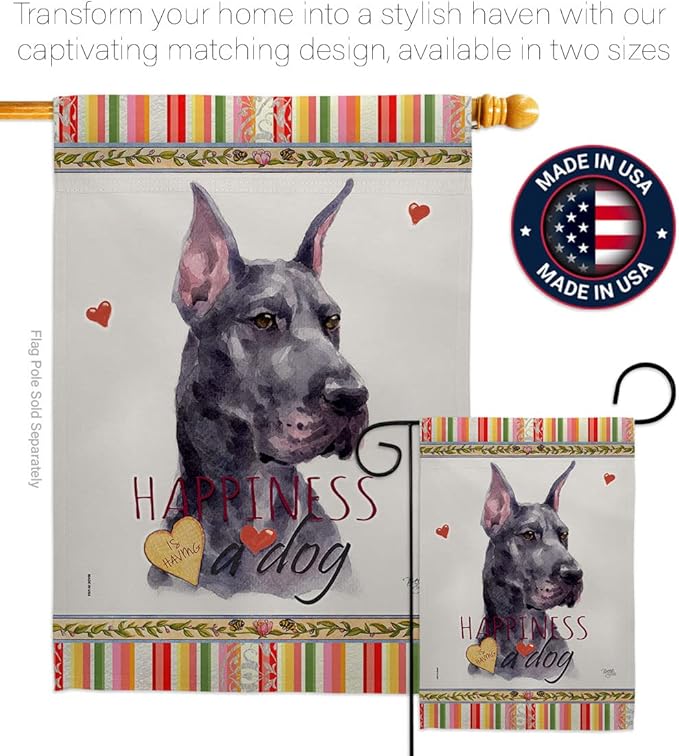 Breeze Decor Cropping Black Dane Happiness House Flag-Eagle Set Dog Puppy Spoiled Paw Canine Fur Pet Nature Farm Animal Creature Banner Small Garden Yard Gift Double-Sided, Made in USA
