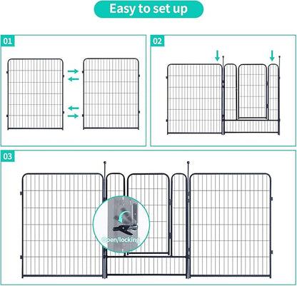 Dog Playpen,Portable Outdoor Dog Fence, Dog Playpen for Large/Medium/Small Dogs, Dog Fences for The Yard,with Doors Foldable Metal (40 inch, 40 Panels)